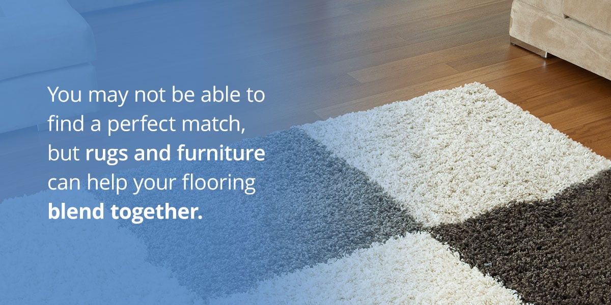 rugs and furniture can help your flooring blend together