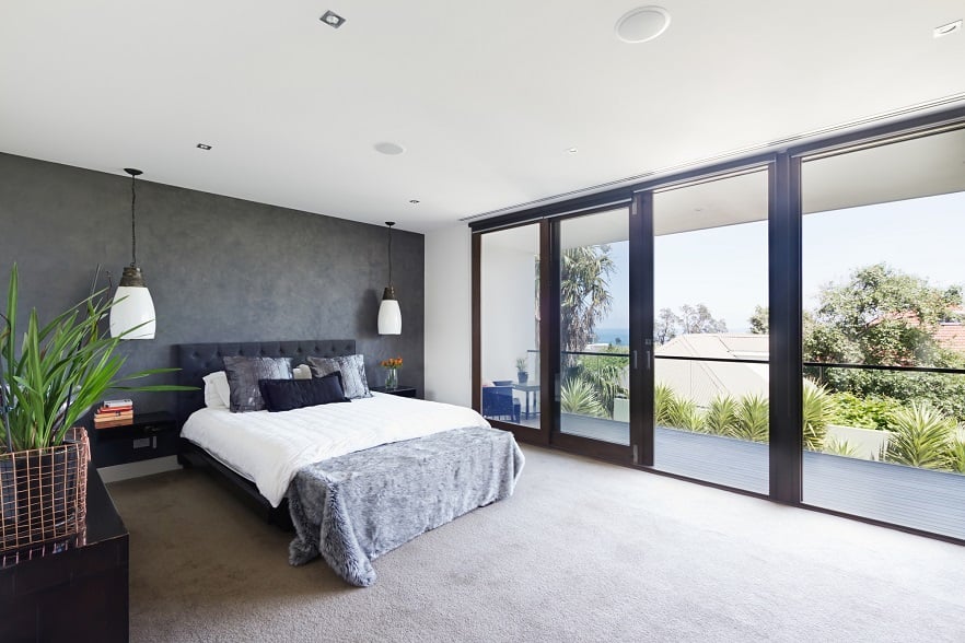 Bedroom with Grey Walls and Carpet