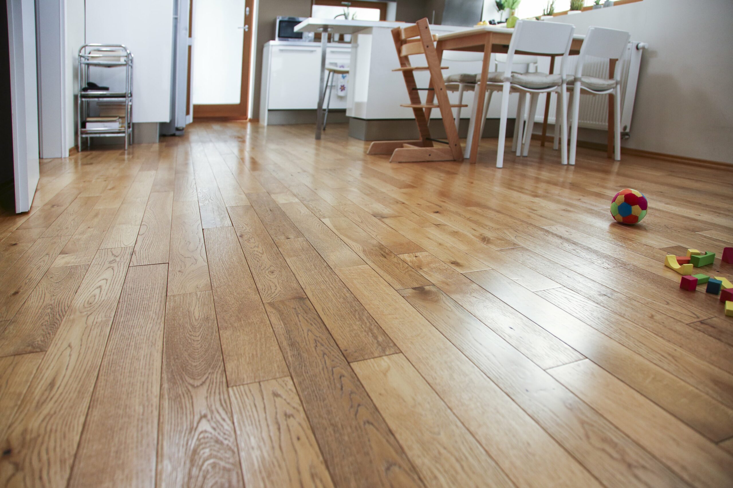 light wood flooring in kitchen