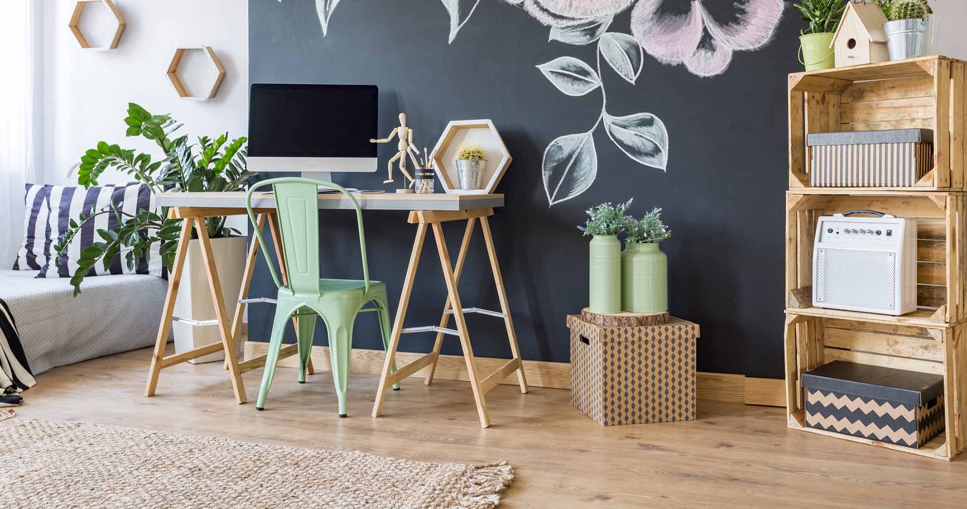 arts and crafts room with wood floors