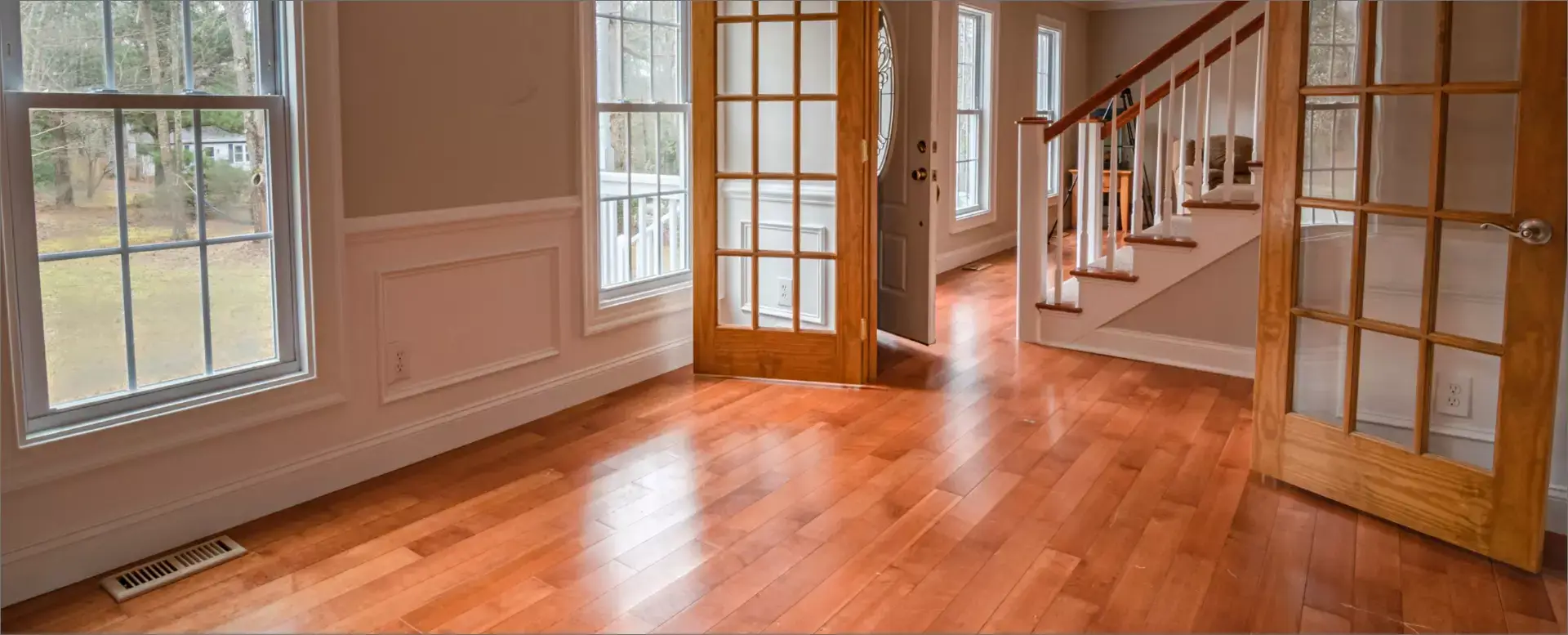 Home entryway with wood flooring