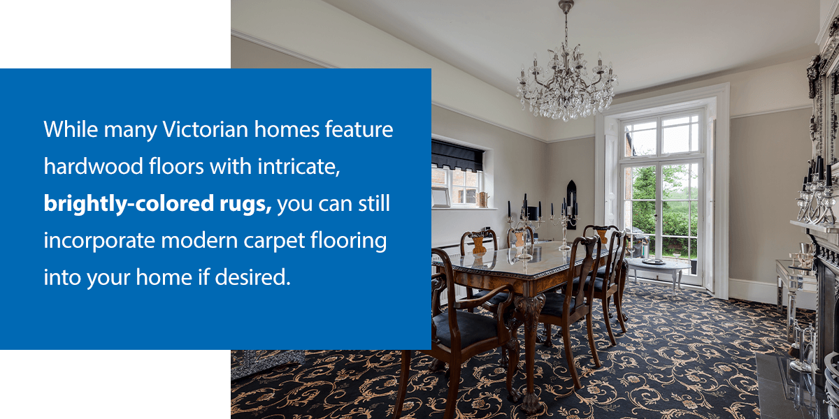 victorian home dining room with carpet